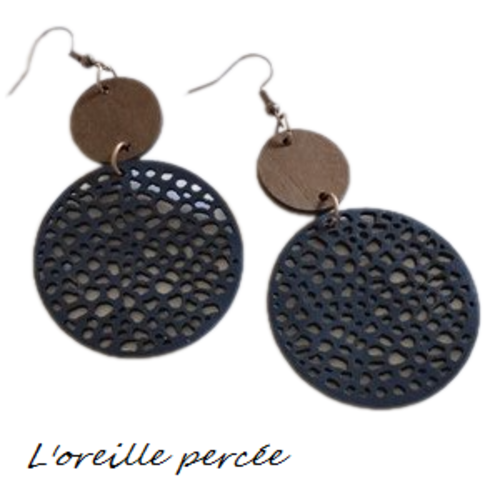 Boucle d'oreille style bohème bleu marine