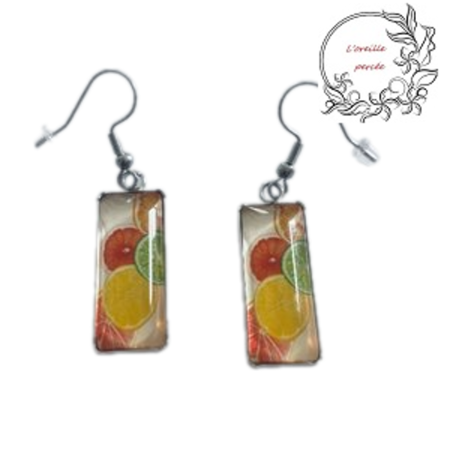 Boucle d'oreille rectangle agrume