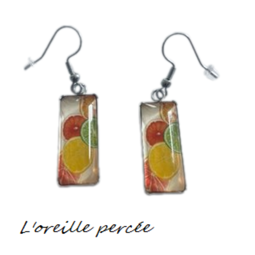 Boucle d'oreille rectangle agrume