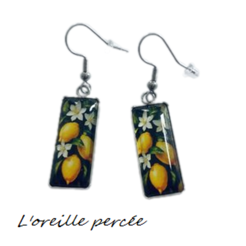 Boucle d'oreille rectangle citron