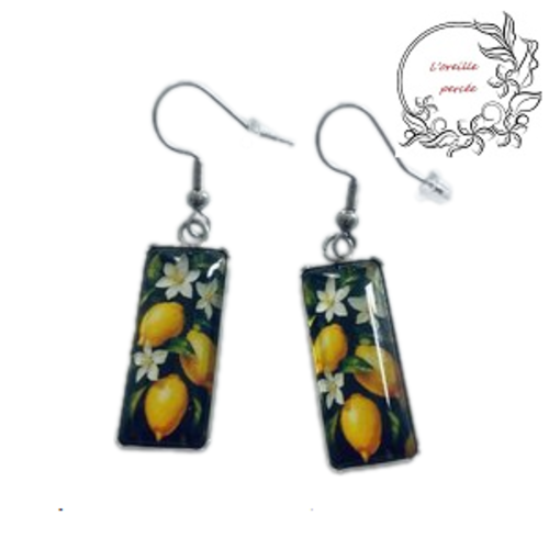 Boucle d'oreille rectangle citron