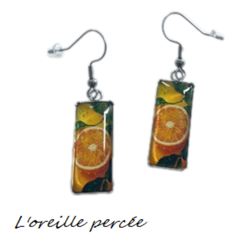 Boucle d'oreille rectangle citron et orange