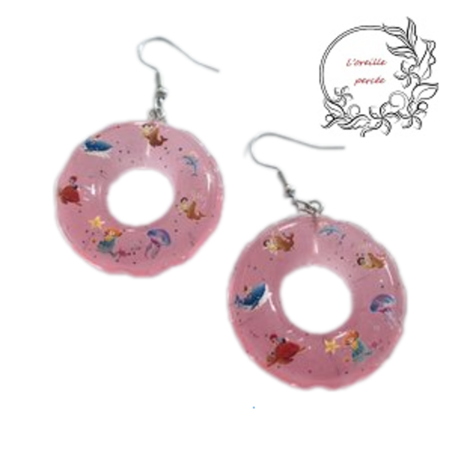 Boucle d'oreille bouée rose