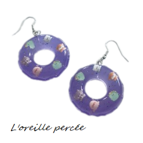 Boucle d'oreille bouée parme