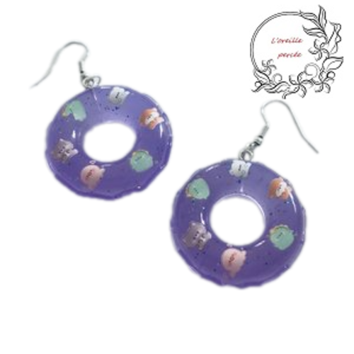 Boucle d'oreille bouée parme