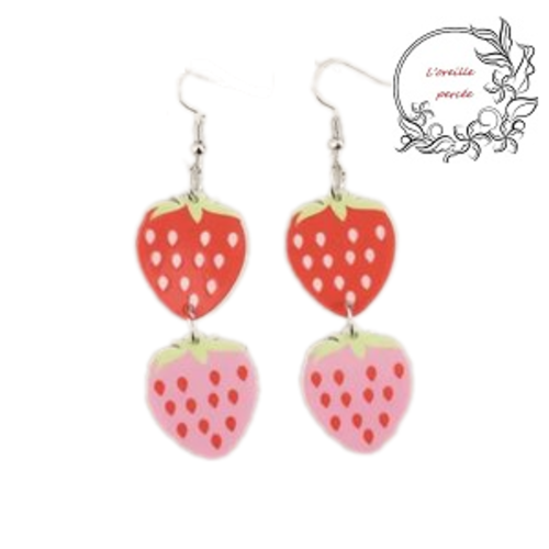 Boucle d'oreille duo de fraises
