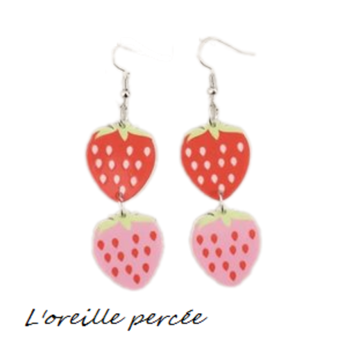 Boucle d'oreille duo de fraises
