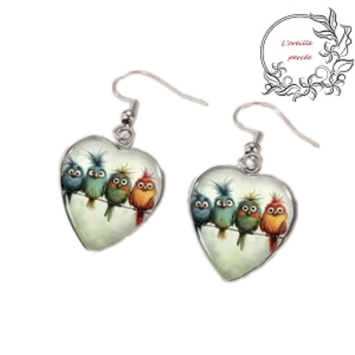 Boucle d'oreille quatuor d'oiseaux