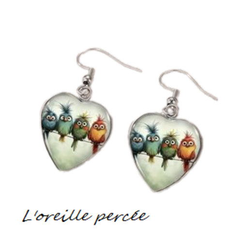 Boucle d'oreille quatuor d'oiseaux