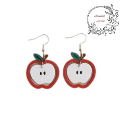 Boucle d'oreille pomme rouge