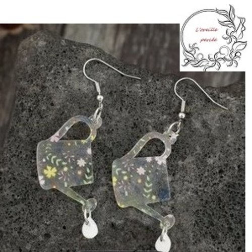 Boucle d'oreille arrosoir fleuri