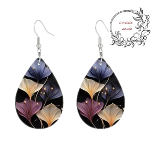 Boucle d'oreille goutte motif feuille