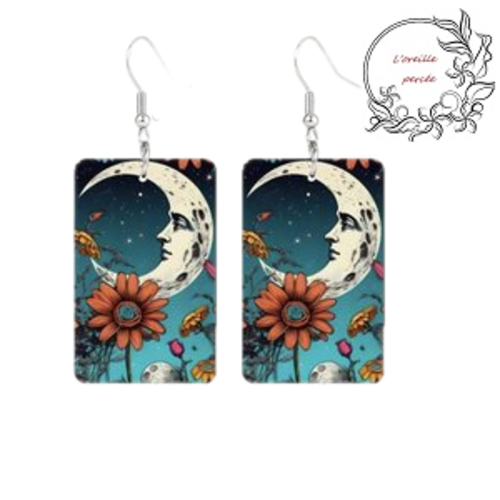 Boucle d'oreille rectangle lunaire