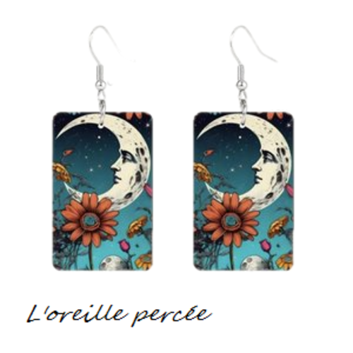 Boucle d'oreille rectangle lunaire