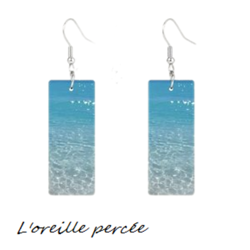 Boucle d'oreille rectangle la mer