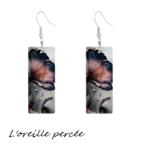 Boucle d'oreille rectangle motif fleur
