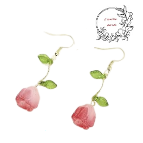 Boucle d'oreille tulipe et ses feuilles
