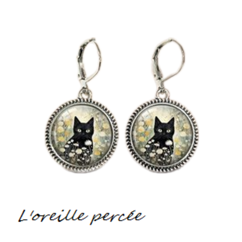 Boucle d'oreille chat noir