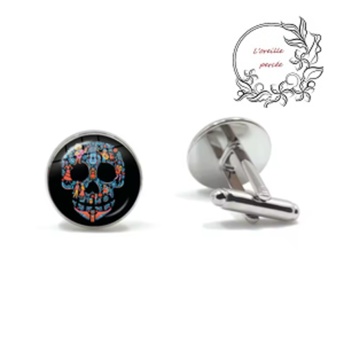 Boutons de manchette tête de mort mexicaine