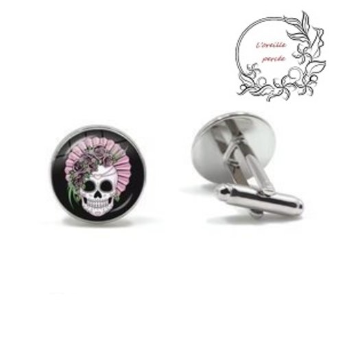 Boutons de manchette tête de mort mexicaine