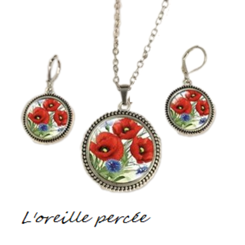 Parure coquelicot et fleur de lavande
