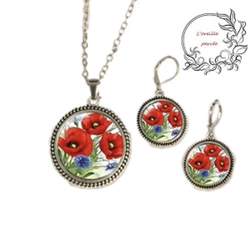 Parure coquelicot et fleur de lavande