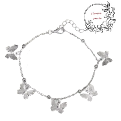 Chaîne de cheville et ses 5 papillons argentés