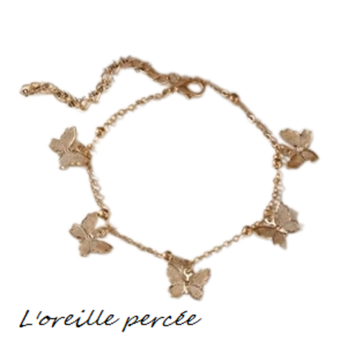 Chaîne de cheville et ses 5 papillons dorés