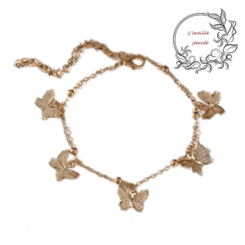 Chaîne de cheville et ses 5 papillons dorés