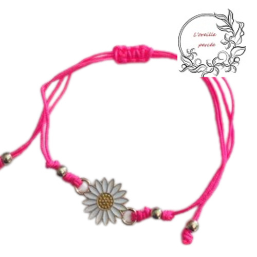 Bracelet tournesol corde rose fluo