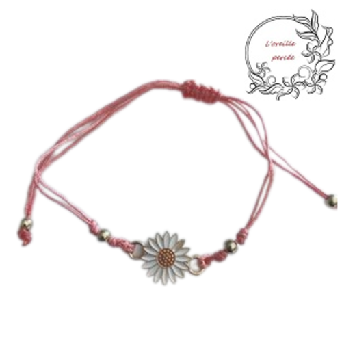 Bracelet tournesol corde rose saumon