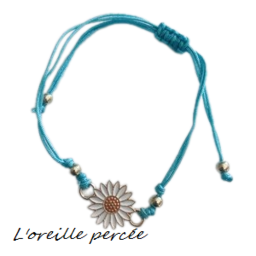 Bracelet tournesol corde bleu clair