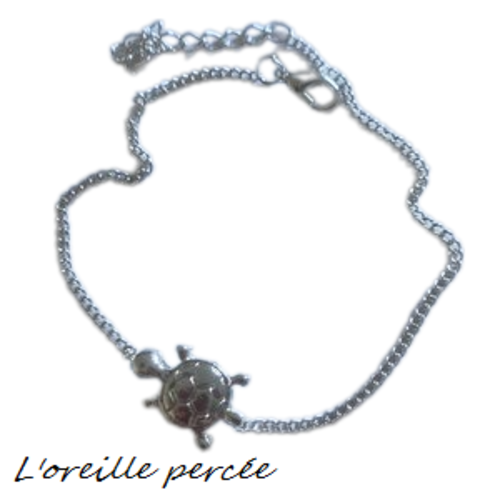 Chaîne de cheville tortue argentée
