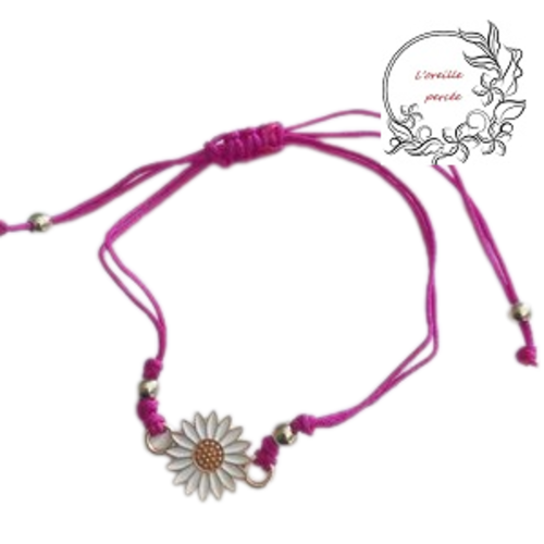 Bracelet tournesol corde rose fuschia