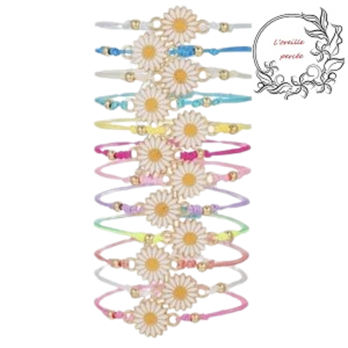 Bracelet cordon couleur connecteur tournesol émail