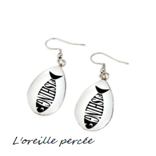 Boucle d'oreille goutte poisson noir