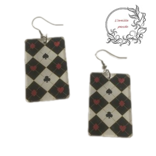 Boucle d'oreille rectangle carte à jouer
