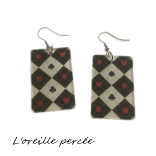 Boucle d'oreille rectangle carte à jouer