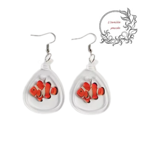 Boucle d'oreille poisson rouge dans son sachet