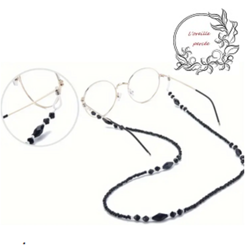 Attache lunette et ses perles noires et blanches