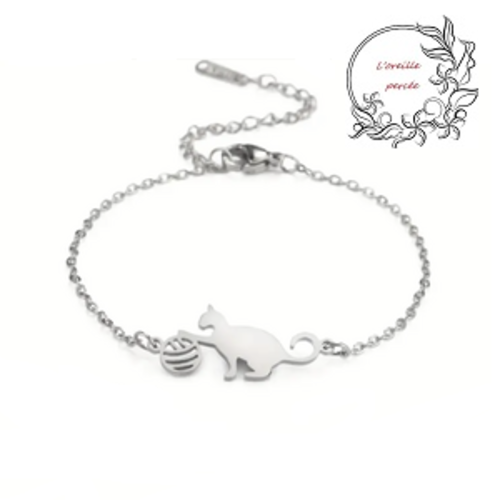 Chaîne de cheville petit chat et sa pelote de laine