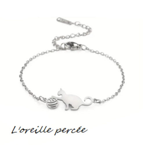 Chaîne de cheville petit chat et sa pelote de laine