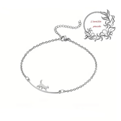 Chaîne de cheville argentée petit chat