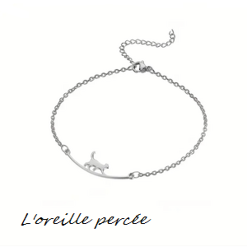 Chaîne de cheville argentée petit chat