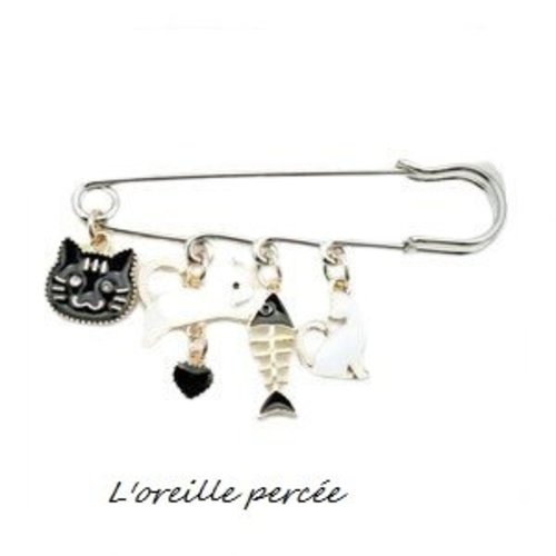Broche épingle thème  "chat et poisson"