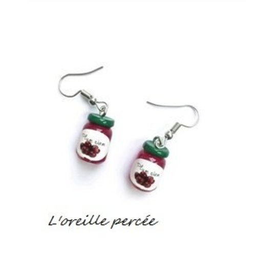Boucle d'oreille pot de confiture à la prune