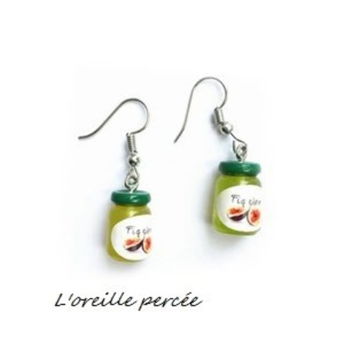 Boucle d'oreille pot de confiture à la figue