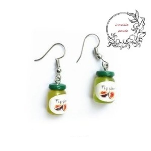 Boucle d'oreille pot de confiture à la figue