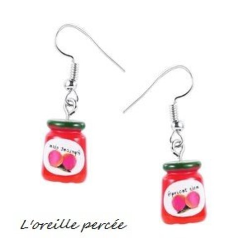 Boucle d'oreille pot de confiture à la fraise