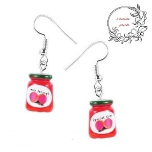 Boucle d'oreille pot de confiture à la fraise